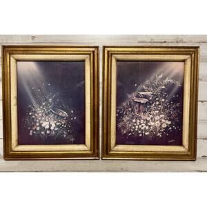 Vintage Floral Still Life Framed Wall Art Gold Ornate Frames Set of 2 Decor